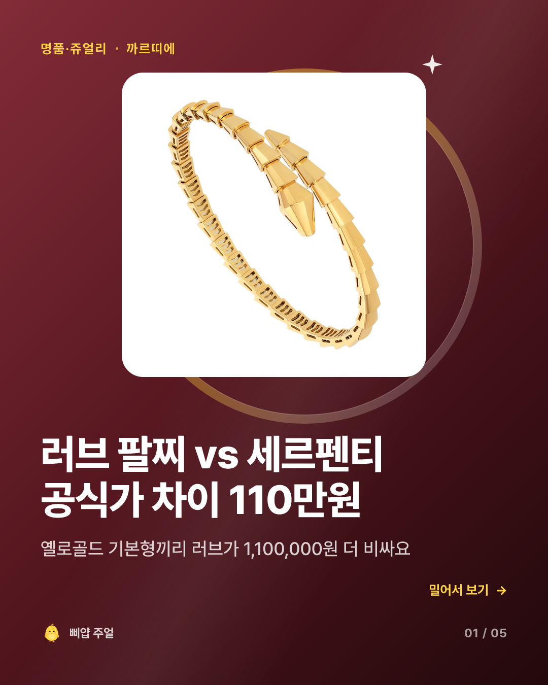 까르띠에 러브 팔찌 vs 세르펜티 팔찌 2026, 공식가 차이 110만원 카드뉴스 표지