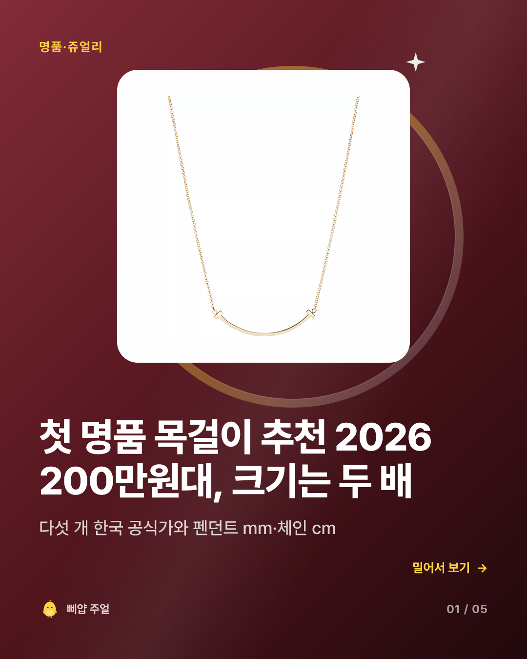 첫 명품 목걸이 추천 2026, 같은 200만원대인데 크기는 두 배 카드뉴스 표지